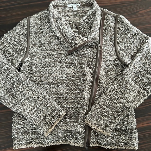 MaxMara Knitted Boucle Gray And Brown Zip Jacket Mock Neck Women’s Size Large - Picture 2 of 5